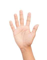 hands counting number five isolated on white background, with clipping path