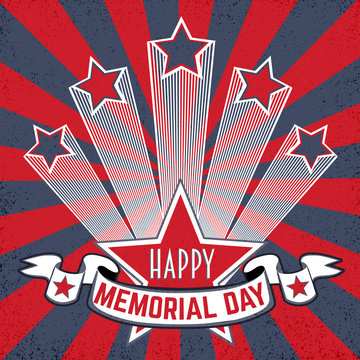 Happy Memorial Day background with stars and stripes. Happy Memorial Day poster. Patriotic banner. Greeting Card. Vector illustration