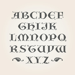 Gothic Initials. Capital latin A-Z letters in vector. Decorative Alphabet.