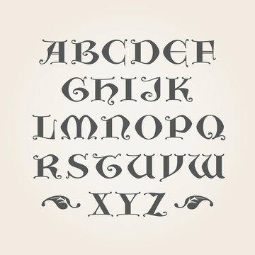 Gothic Initials. Capital latin A-Z letters in vector. Decorative Alphabet.