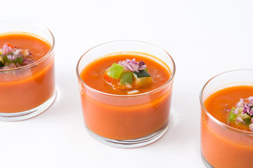 Gazpacho soup in glass Isolated on white background
