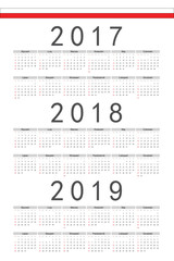 Set of rectangle Polish 2017, 2018, 2019 year vector calendars