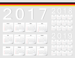 Set of German 2017, 2018, 2019 vector calendars