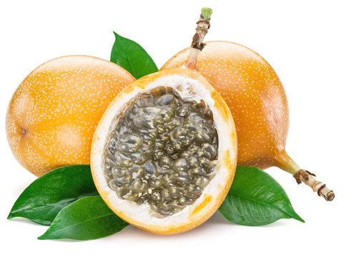 Granadilla fruits on the white background.
