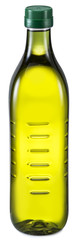 Bottle of extra virgin olive oil on a white background.