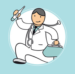 Cartoon Arzt rennt zu Notfall