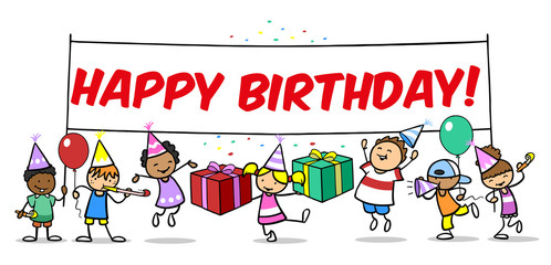 Kinder feiern Geburtstag mit Happy Birthday