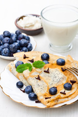 Homemade  poppy seed traditional pancakes with cream cheese and