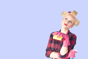 Housewife with cleaning product 