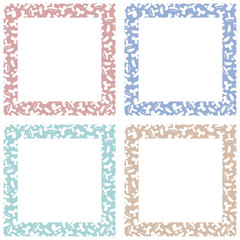vector baby card, photo  frame. with carriage, nipple, bow and foot print