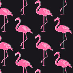 Obraz premium Flamingo seamless pattern on black background. 