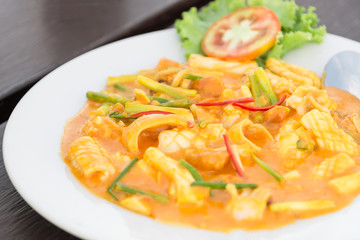  Stir Fried squid with salted egg york