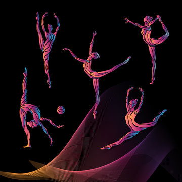 Silhouettes of gymnastic girls. Art gymnastics vector set