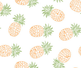 Pineapple seamless pattern. Tropical background.