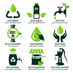 flat icon set for green eco water - 110408904