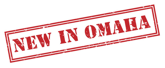 New in Omaha red stamp on white background