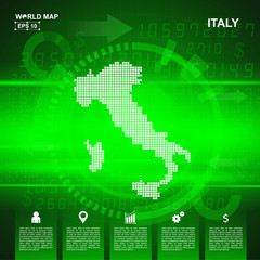 Map Of Italy,Abstract Green background, pixel vector illustration