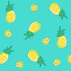 Pineapple and slices seamless pattern. Vector flat illustration - 110409964