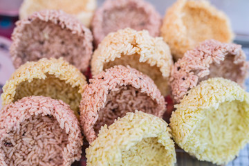 Thai local Rice Cake, snack or cereal with toned color and selective focus