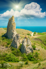 High cliffs and sea