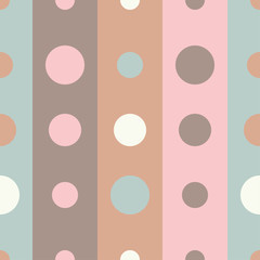 Seamless vector decorative background with strips and polka dots. Print. Cloth design, wallpaper.