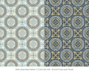Retro Seamless Pattern 2 Color Set_348 Round Cross Leaf Flower