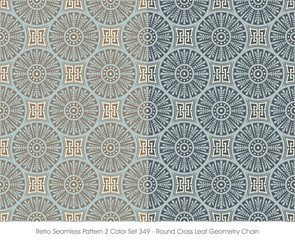 Retro Seamless Pattern 2 Color Set_349 Round Cross Leaf Geometry Chain