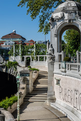 Fototapeta na wymiar Art nouveau promenade along Wien river. Stadtpark, Vienna.