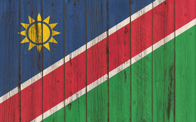 Flag of Namibia painted on wooden frame