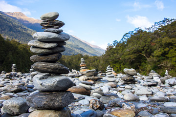 Stone Cairn on river in New Zealand