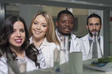 Group of young medical workers are working in lab as lab technic