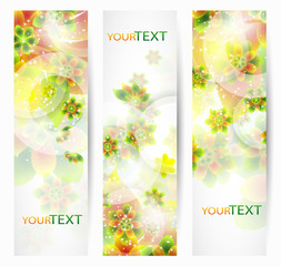 Set of three nature vector banners with floral elements and place for text