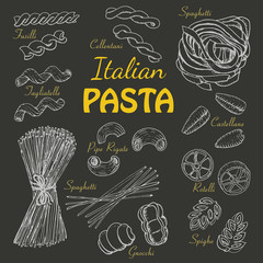 Set Italian pasta on a dark background