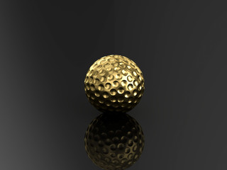 Golden golf ball 3d rendering