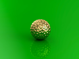 Golden golf ball 3d rendering