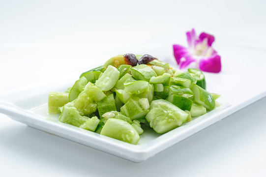 Traditional China hot cucmber salad studio shot