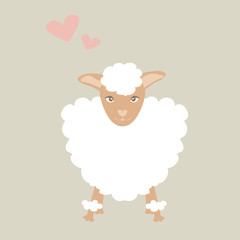 Cute sheep illustration with little pink heart feeling lovely.
