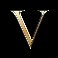Golden matte letter V, jewellery font collection.