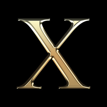 Golden matte letter X, jewellery font collection.