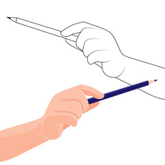 Hands holding pencil.  vector illustration