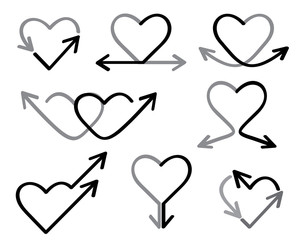 set of elements for design - arrows, hearts, love vector illustration.