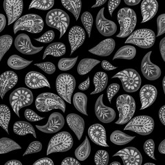 Paisley black and white color. Seamless pattern.Traditional ethnic pattern. Brushwork by hand.