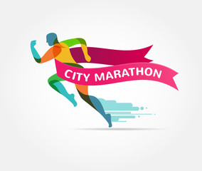 Panele Szklane  Bieganie maraton, ikona i symbol ze wstążką, baner