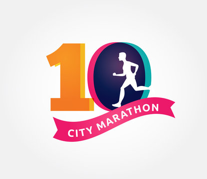 Running marathon, icon and symbol with ribbon, banner