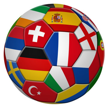 Fußball mit europäischen Nationalflaggen