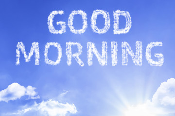 Good Morning cloud word with a blue sky