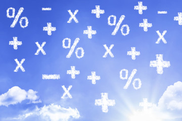 Maths Symbols cloud with a blue sky