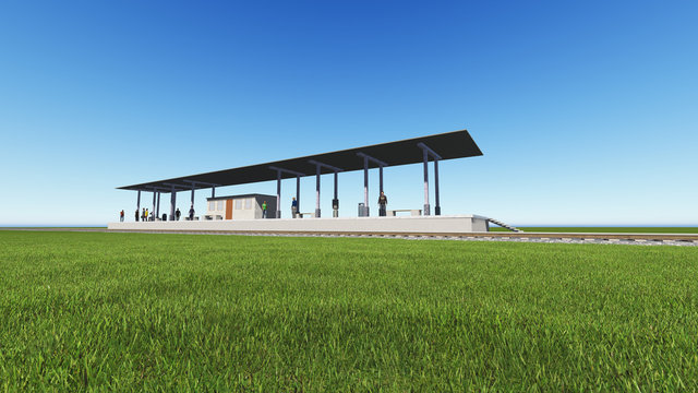 railway station in a green field 3D rendering