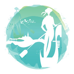 Gondola with gondolier on a canal in Venice.