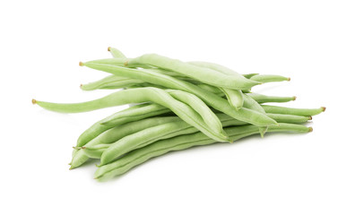 Green beans handful isolated on white background